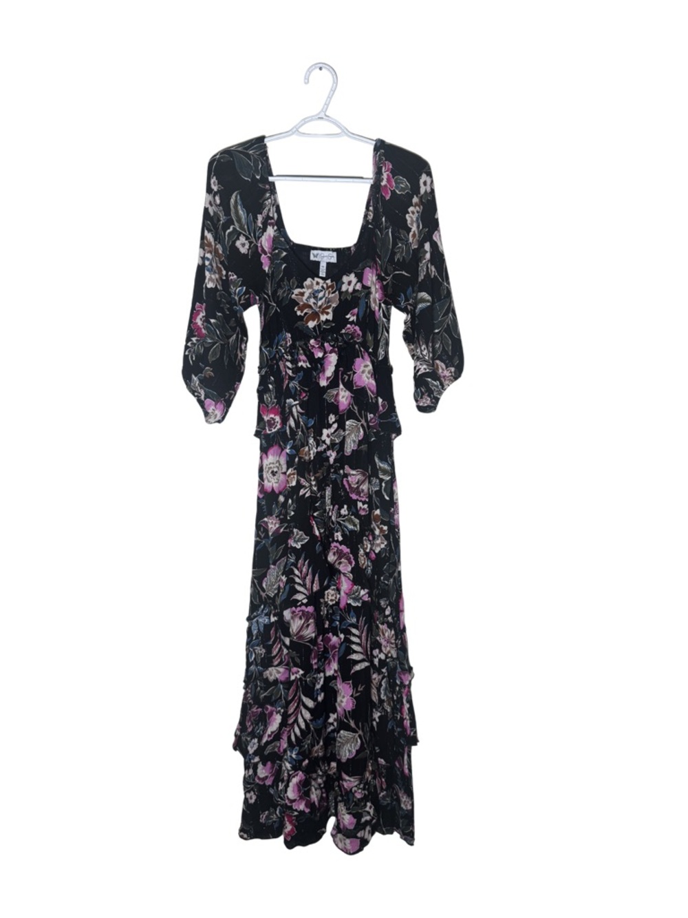 Jessica Simpson Boho Floral Maxi Dress - Black & Pink